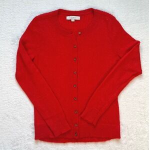 LOFT Cardigan Sweater Women Red Mohair Blend Button Front- M